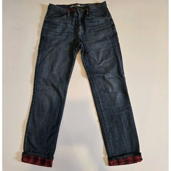 Eddie Bauer Boyfriend Relexed Fit Jeans Flannel Lined Denim Pants Blue 4 2103 - Picture 1 of 8